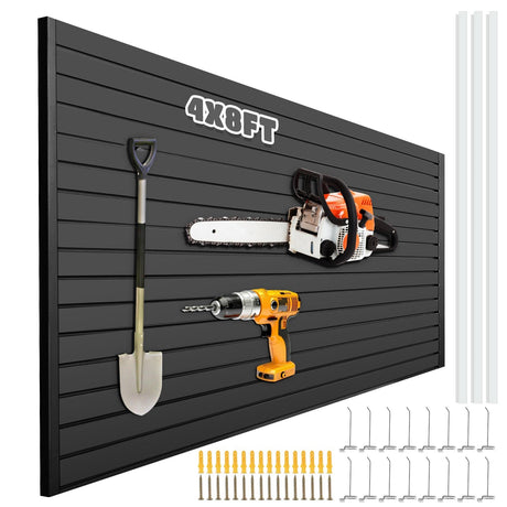 Landical PVC Slat Wall Panels 4 x 8 ft, 8 Panels, Organizer Storage System Slatwall for Wall Tool Organization Peg Board Storage Rack, Black Landical