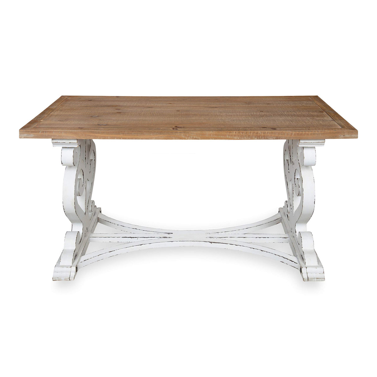 Kate and Laurel Wyldwood Rustic Carved Coffee Table, 38" x 23" x 18", Distressed Brown and White, Farmhouse-Inspired Living Room Decor Kate and Laurel