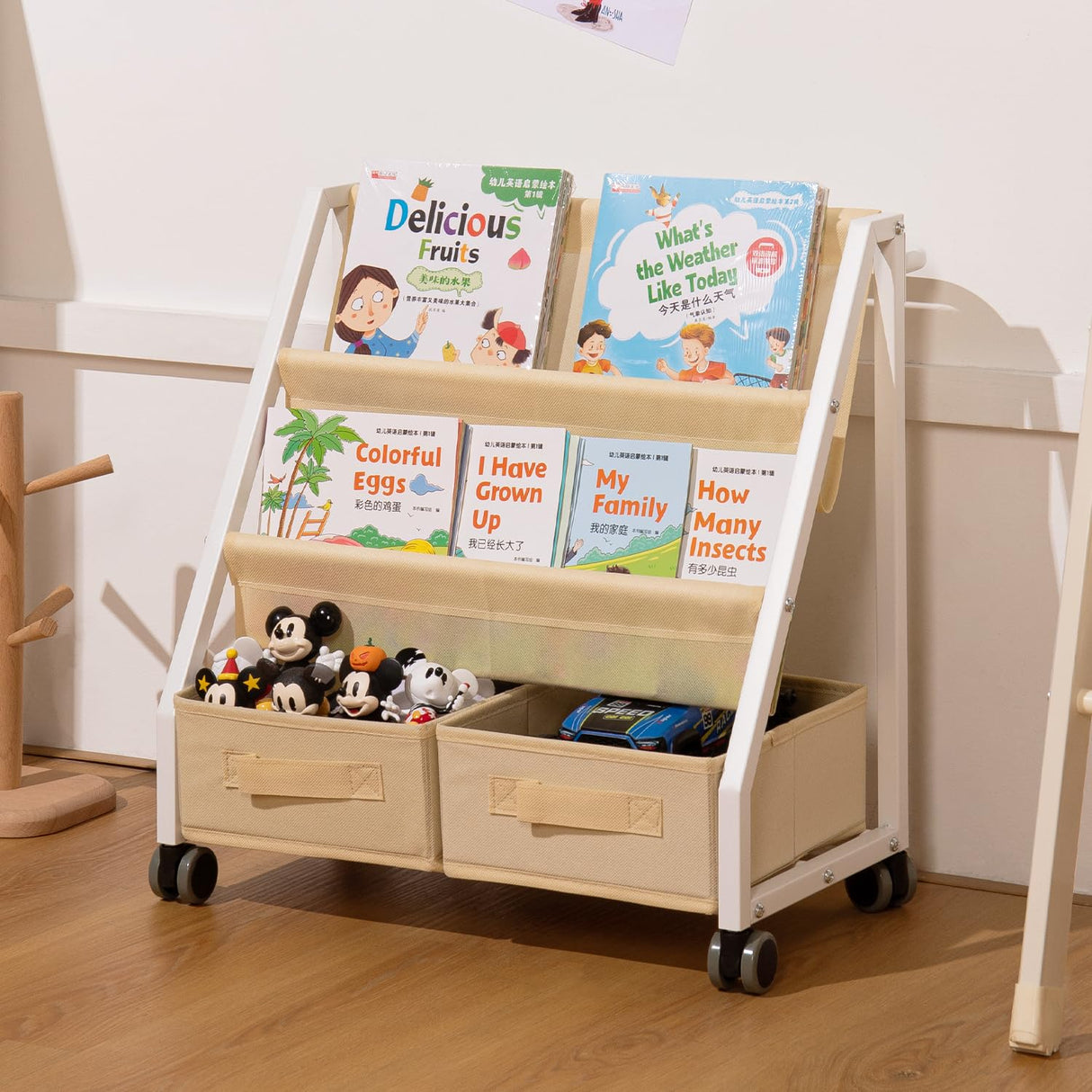 CrsaSwivo Kids Bookshelf Toy Storage - Children's Book Shelf for Kids Rooms, Toddler Bookshelf Baby Bookcase for Nursery, Montessori Toy Organizer CrsaSwivo