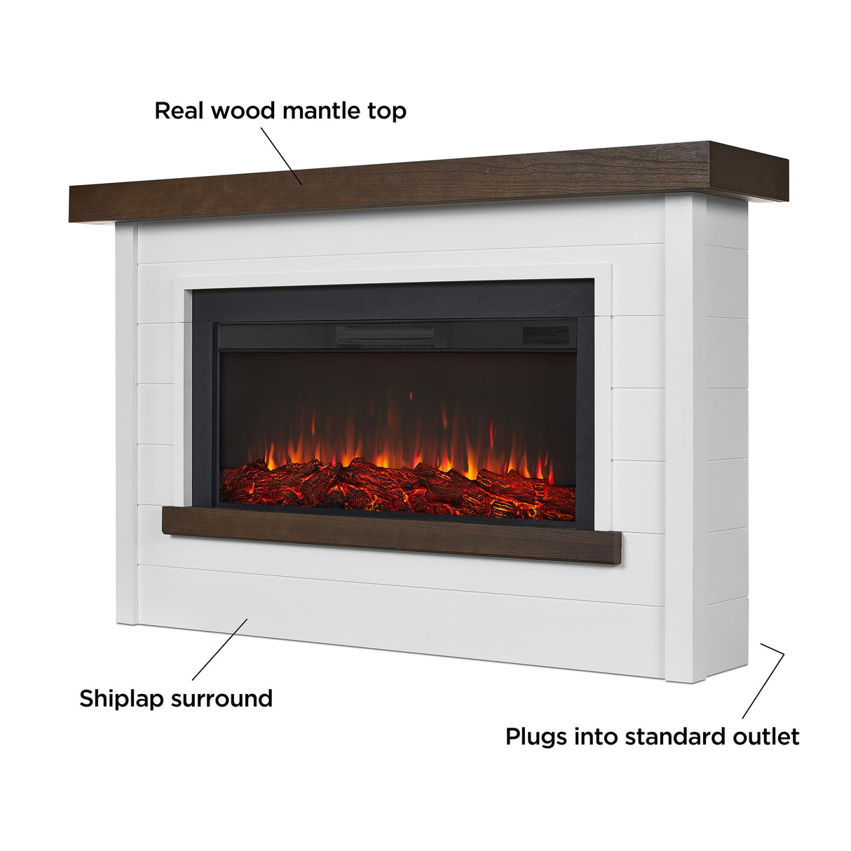 Real Flame Bernice 67" Landscape Electric Fireplace with Mantel for Living Room or Bedroom, Replaceable Fireplace Insert Heater, Realistic Log and Flame Effect, Remote Control, White Real Flame