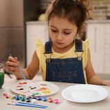 Marspark 6 Pcs 9 Inches Ceramic Painting Plate White Ceramic Plates with 6 Sets of 12 Colors Paint 6 Sets of 2 Brushes Porcelain Painting Craft Set for Family Gatherings Activities Art Supplies Marspark