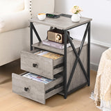 Livofloral LED Nightstand Set 2, Night Stand with Charging Station, Grey Side Table Set of 2 with Wood Drawers, End Tables with USB Ports and Outlets, Bedside Tables for Bedroom, End Table Living Room Livofloral