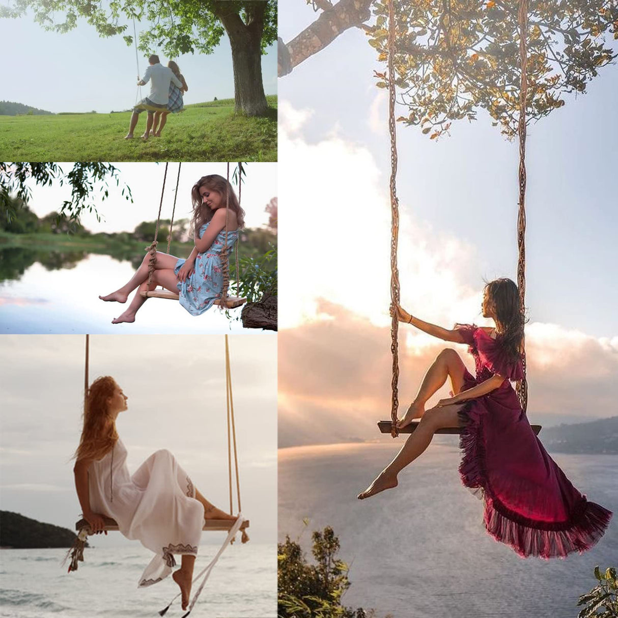 Wooden Tree Swing Adults Kids Indoor Outdoor Adjustable Rope Hanging Wood Swing Set with 2 Carabiner Hooks for Tree Branch Porch Patio Garden (22"x10") Favuit