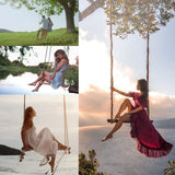 Wooden Tree Swing Adults Kids Indoor Outdoor Adjustable Rope Hanging Wood Swing Set with 2 Carabiner Hooks for Tree Branch Porch Patio Garden (22"x10") Favuit