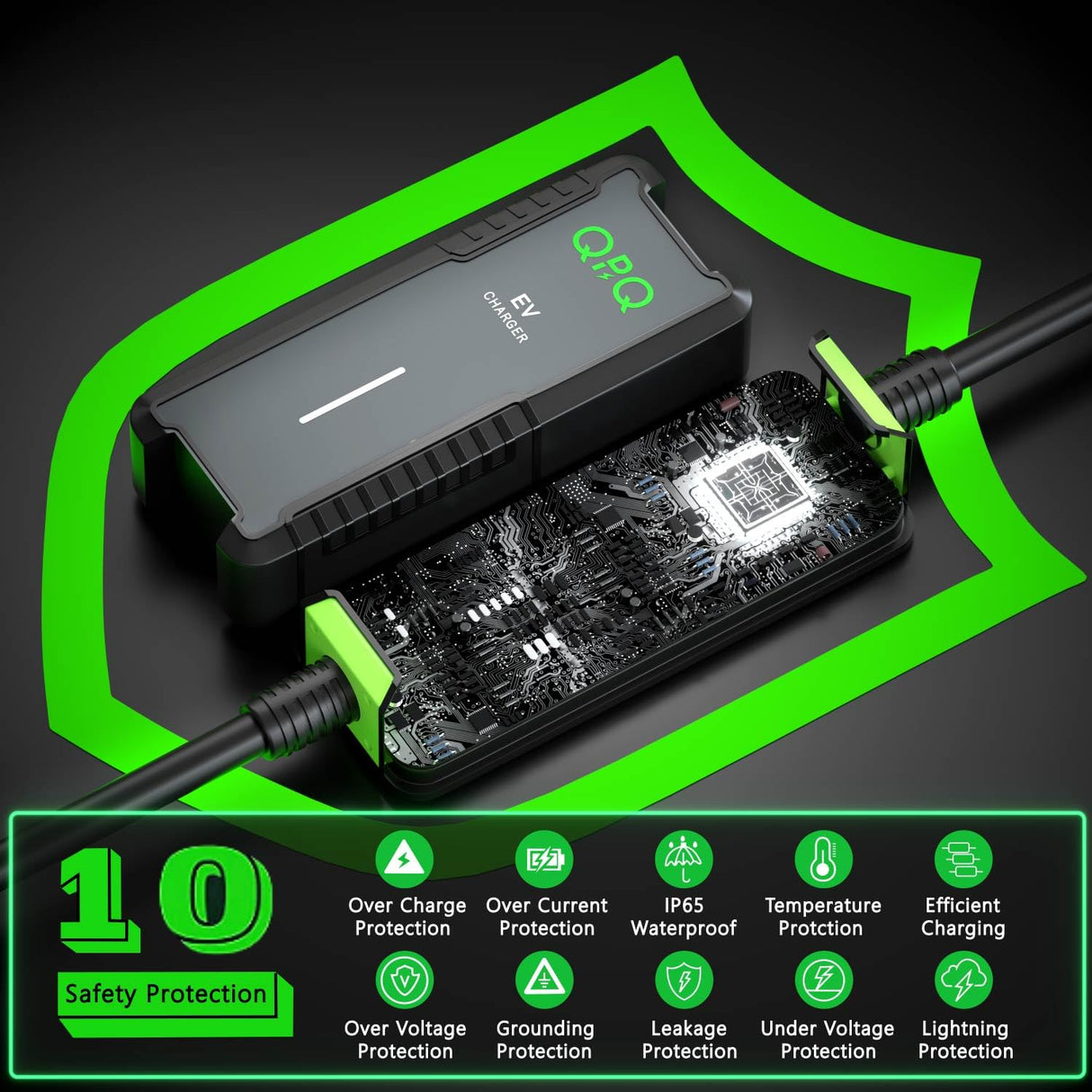 QPQ Level 1-2 EV Charger, 16 Amp 110-240V Portable Electric Car Charger, Electric Vehicle Charging Stations with NEMA 6-20 Plug & NEMA 5-15 Adapter for J1772, Level 2 EV Charger with 21 FT Cable QPQ