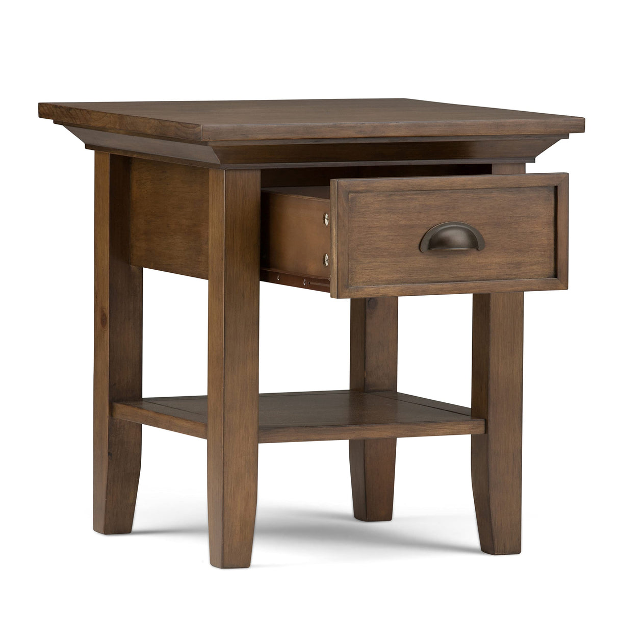 SIMPLIHOME Redmond SOLID WOOD 19 inch wide Square End Side Table in Rustic Natural Aged Brown with Storage, 1 Drawer and 1 Shelf, for the Living Room and Bedroom SIMPLIHOME