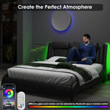 Keyluv Black Upholstered Queen Bed Frame with Adjustable LED Headboard and Wave Design Keyluv