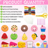 ZOIIWA 16 Sets Food Themed Sewing Kit for Kids Fun Craft for Boy Girl Age Felt Fruit Plush Craft Kit Learn to Sew Educational Beginners Sewing Stuffed Ornament for Black to School Classroom Gift ZOIIWA