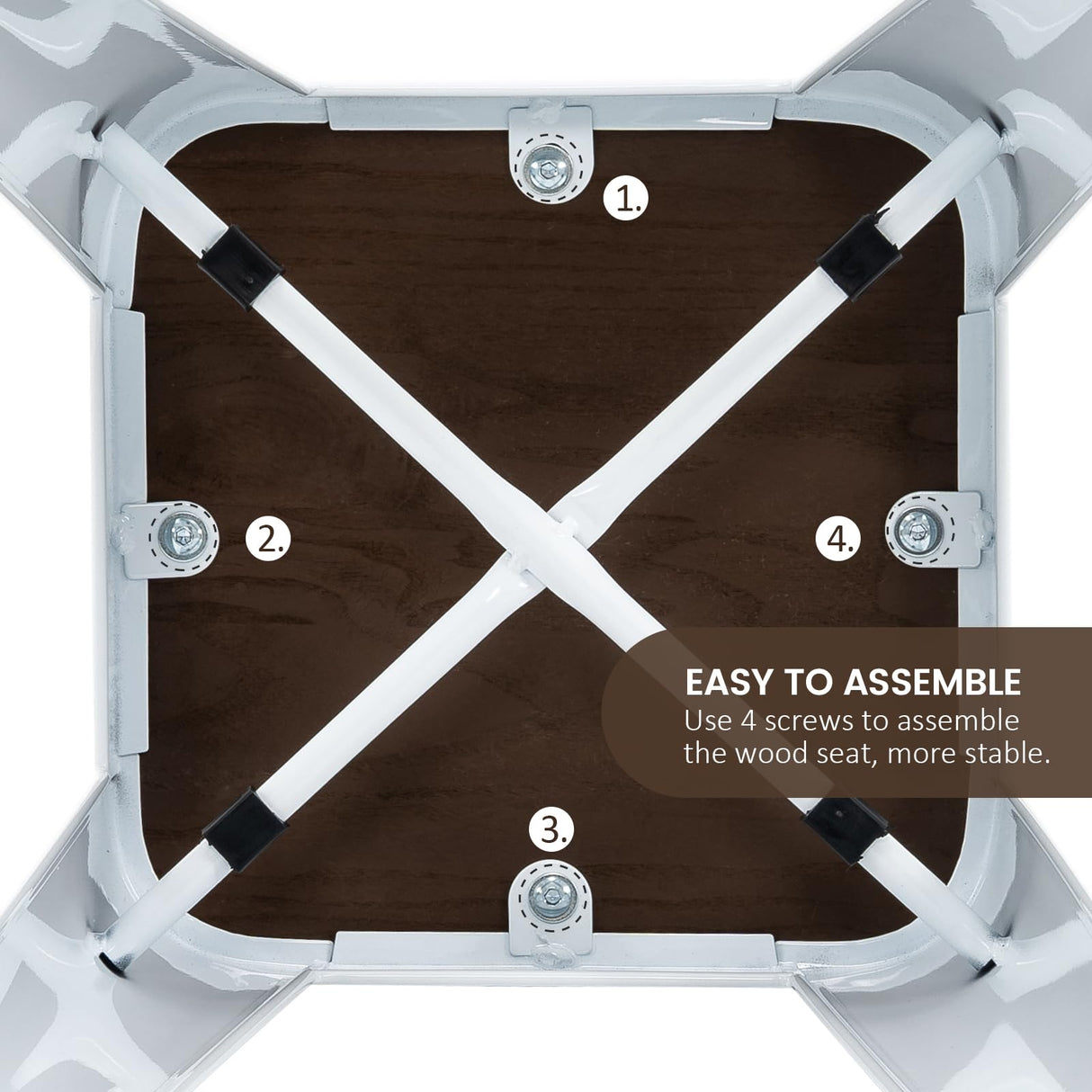 Brage Living 30 Inch Metal Bar Stools with Square Solid Elm Wood Seat Top, Backless Stackable Industrial Barstools Set of 2 (White) Brage Living