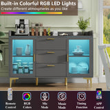 Auromie Sideboard Buffet Cabinet with 3 Drawers, Kitchen Storage Cabinet with LED Light, Coffee Bar Cabinet with Adjustable Shelf,Modern Organizer Cabinet with Door (Grey) Auromie