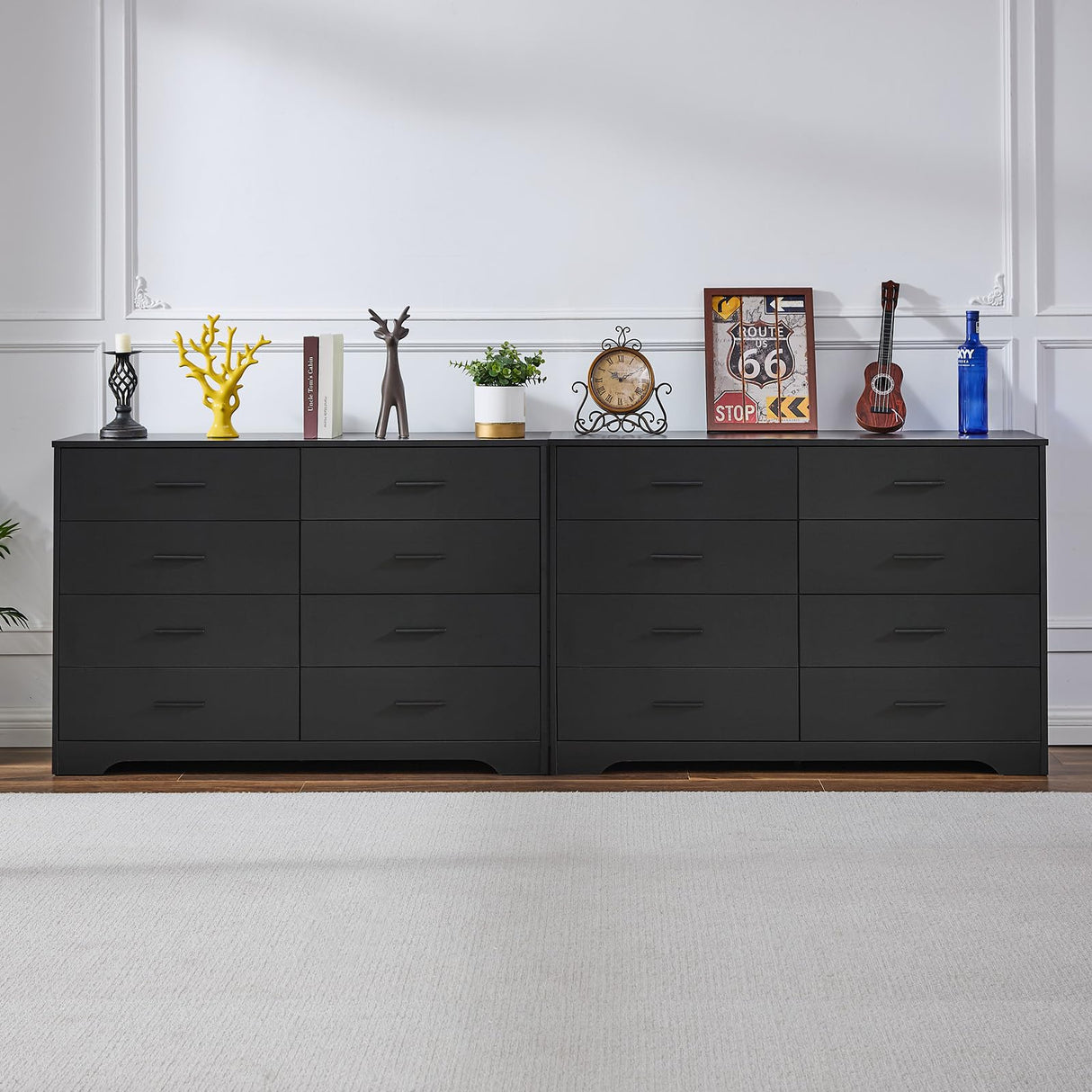 Black Dresser for Bedroom Wooden, 8 Drawer Dressers & Chests of Drawers, Modern Wood Tall Dresser, 48 Inches Wide Chest of Drawers for Bedroom, Hallway, Living Room LIDYUK