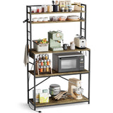 YESHOMY Kitchen Baker’s Rack with Power Outlet, 5-Tier Microwave Stand, Coffee Bar with 8 S-Shaped Hooks, Heavy Duty Storage Shelf Unit for Spices, Pots, Brown YESHOMY
