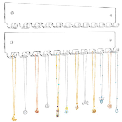 milylove Acrylic Necklace Holder 2 Pack Wall Mounted Necklace Organizer Hanging Jewelry Organizer with 12 Hooks for Necklaces, Bracelets, Rings and Bangles Display