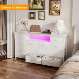 LIVEHOM Dresser TV Stand with Power Outlet & LED for 45'' TV, Long Dresser for Bedroom with 12 Drawers, Wide Console Table for Storage in Closet, Living Room, Entryway, Wood Top LIVEHOM