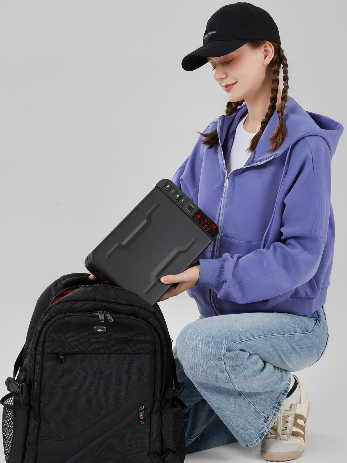 Z ZLJUAN Portable Gun Safe with LCD Display of Temp,Humidity,Pistol Safe with Biometric Fingerprint,Keypad Lock,Key,Biometric Handgun Safe for Travel/Home/Car/Nightstand Beside (Black) Z ZLJUAN