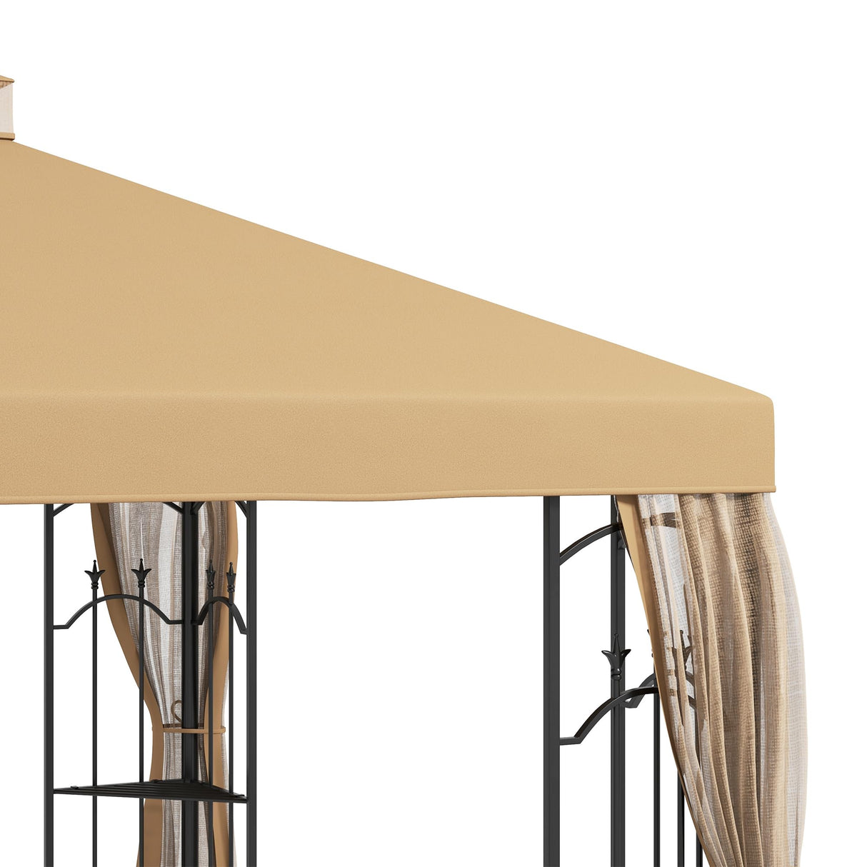 Outsunny 10' x 12' Patio Gazebo with Corner Frame Shelves, Double Roof Outdoor Gazebo Canopy Shelter with Netting for Patio, Wedding, Catering & Events, Brown Outsunny