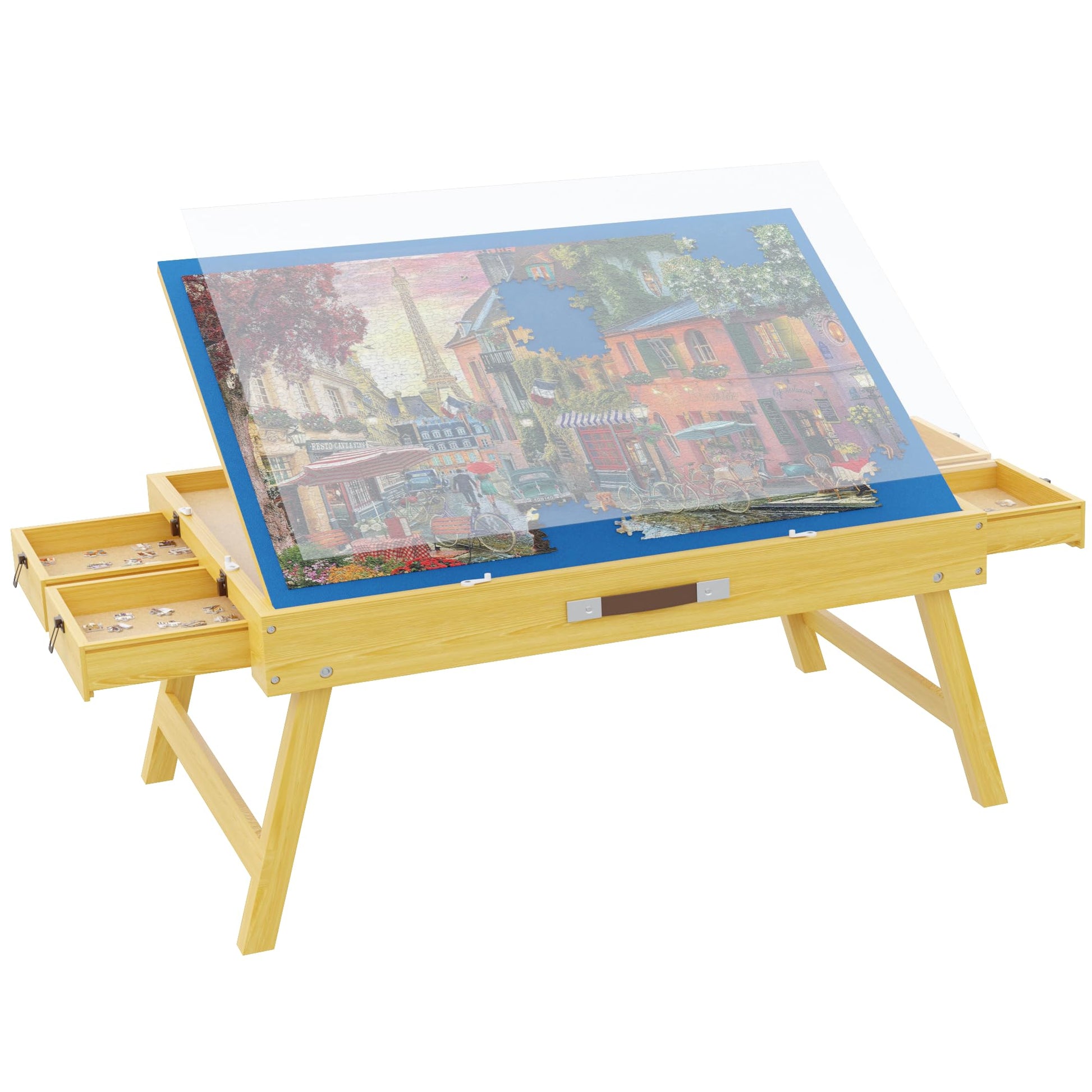 Jigsaw Puzzle Table with Drawers - 1000 Piece Puzzle Board with DLegs, Adjustable Tilt Angle, Cover & Non-Slip Felt - Jigsaw Puzzle Tables with Handle for Adults/Children, Puzzle Desk - WoodArtSupply