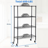 Dkelincs Wire Shelving Unit 36''L×14''W×62''H NSF Metal Storage Shelves 4 Tier Height Adjustable Wire Shelf with 4 Wheels for Kitchen Office Pantry Bathroom Garage, Black Dkelincs