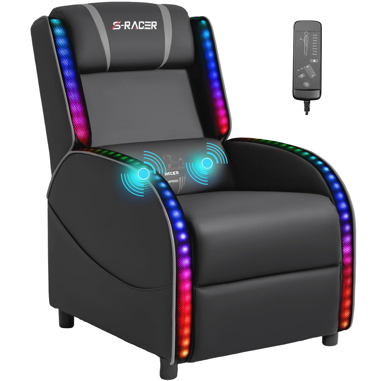 Homall LED Gaming Massage Recliner Chair Racing Style Single Living Room Sofa Comfortable Ergonomic Home Theater Seating (Grey) Homall
