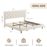 GAOMON Beige King Bed Frame with Upholstered Headboard, Heavy-Duty Platform Bed Frame with Strong Wood Slats, No Box Spring Needed/Noise Free/Easy Assembly GAOMON