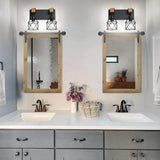 Farmhouse Vanity Light Fixture,2-Light Bathroom Lighting,Black Industrial Wood Wall Light Over Mirror with Metal Shade,LED Bulbs Included vivihobb