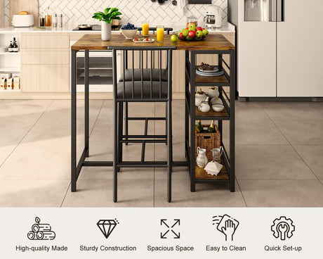 Gizoon Retro Dining Table Set for 2 with 3 Storage Shelves and PU Cushion Chairs Gizoon