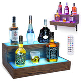 Wine Rack with LED Light Liquor Bottle Display Shelf Wall Mounted, 2 Tier Acrylic Illuminated Bar Bottle Display Floating Shelf for Home Commercial Bar Party BEARUT