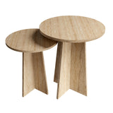 Travertine Efect Round Nesting Coffee Table Set of 2 Modern Coffee Table Small Side Table End Table for Living Room noadre