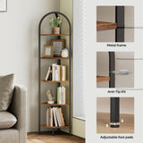 Homhedy 5-Tier Corner Shelf Stand, Wall Corner Bookshelf with Metal Frame, Bathroom Storage Rack Shelf, Plant Stand, Industrial Style,Rustic Brown and Black Homhedy