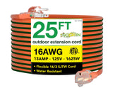 Go Green Power Inc. 16/3 25ft Outdoor Extension Cord with Lighted End - Contractor Grade, Durable, and Moisture Resistant - Ideal for Heavy Duty Tools - GG-13725 Power By GoGreen