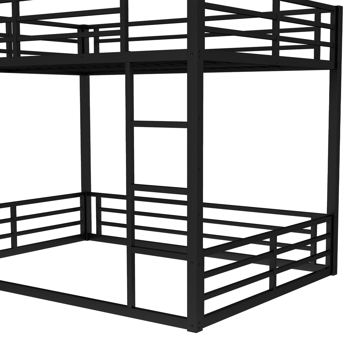Queen Over Queen Bunk Bed Frame with Noise Reduced Design, Heavy Buty Floor Bunk Bed with Build in Ladder for Adults, Teens, No Box Spring Needed, Not Include Mattres Bellemave
