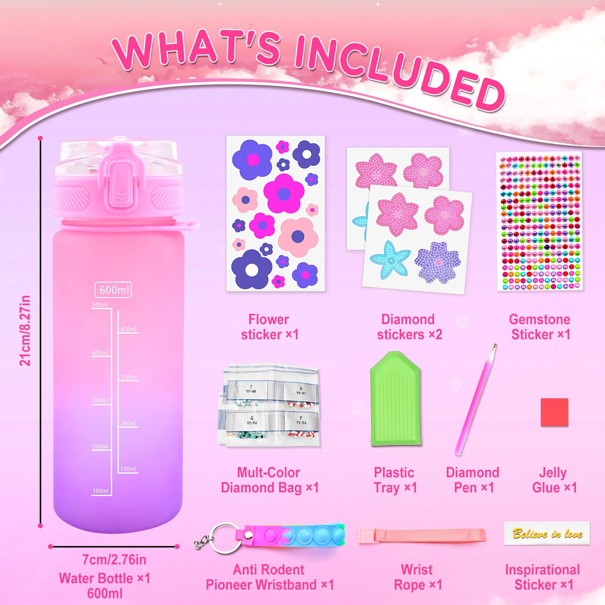 ASIOWELY Decorate Your Own Water Bottle Kits for Girls Age 4-12, Flower Diamond Painting Art and Crafts Gift for Boys Age 4-6-8-10, Fun Gifts Toys for School Birthday Christmas ASIOWELY