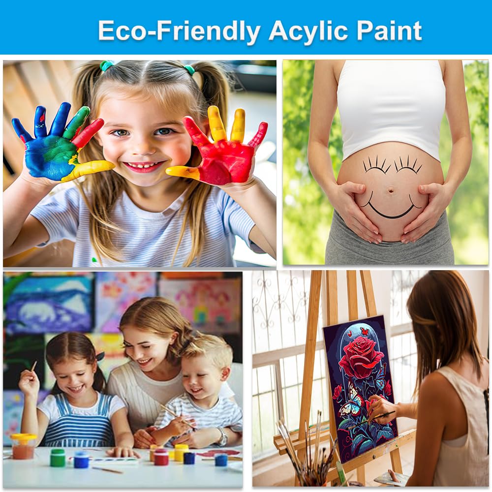 Artunion Red Rose Paint by Numbers for Adults Beginner, Red Flower Paint by Number Kits, DIY Oil Painting Paint by Number Kits on Canvas Arts Craft for Home Wall Decor 16x20 Inch Artunion