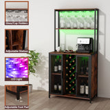 Loomie 5-Tier Rustic Wine Bar Cabinet with LED Lights & Adjustable Shelves Loomie
