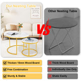 Round Nesting Coffee Tables Set: White Gold Marble Nesting Coffee Table Set of 2 - Modern Metal Stacking Side Table for Living Room Small Spaces Paradmas