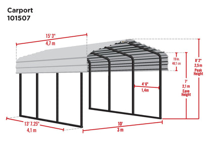 Arrow Shed CPHC101507 Heavy Duty Galvanized Steel Metal Multi-Use Shelter, Shade, Carport, 10' x 15' x 7'