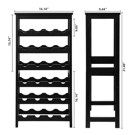 VASMIA Wine Rack Freestanding Floor, 6-Tier Display Wine Storage Shelves with Table Top, 24-Botttle Bamboo Wine Rack Shelf for Kitchen Bar Dining Room Living Room, Black VASMIA