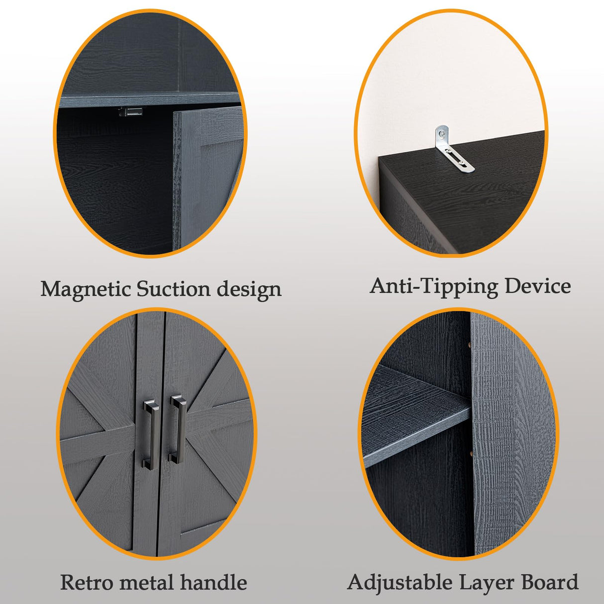 RWYHG 70in Tall Bookshelf 6 Tier Bookcase with Barn Doors and Adjustable Shelf, Black Farmhouse Book Shelves with Storage Cabinet,Wood Floor Standing Display Bookshelve for Bedroom,Living Room,Kitchen RWYHG