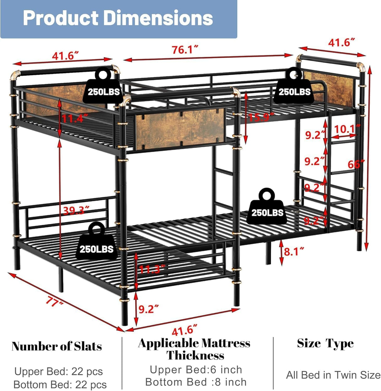 Duxelifin Quad Bunk Bed for 4, Metal L-Shaped Bunk Bed Frame, Twin 4 Bunk Beds for Kids, Industrial Bunk Frame Detachable Corner 4 Bunk Bed with Comfort Rungs for Teens Girls Boys（Black Duxelifin