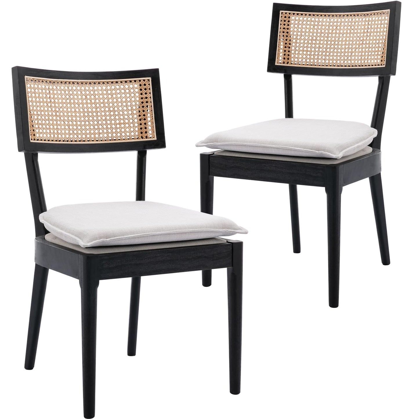 ZH4YOU Black Rattan Dining Chairs Set of 2, Farmhouse Kitchen Chairs with Cane Back, French Country Cane Chairs Retro Side Chairs with Wood Legs for Dining Room/Living Room/Restaurant, Black - WoodArtSupply