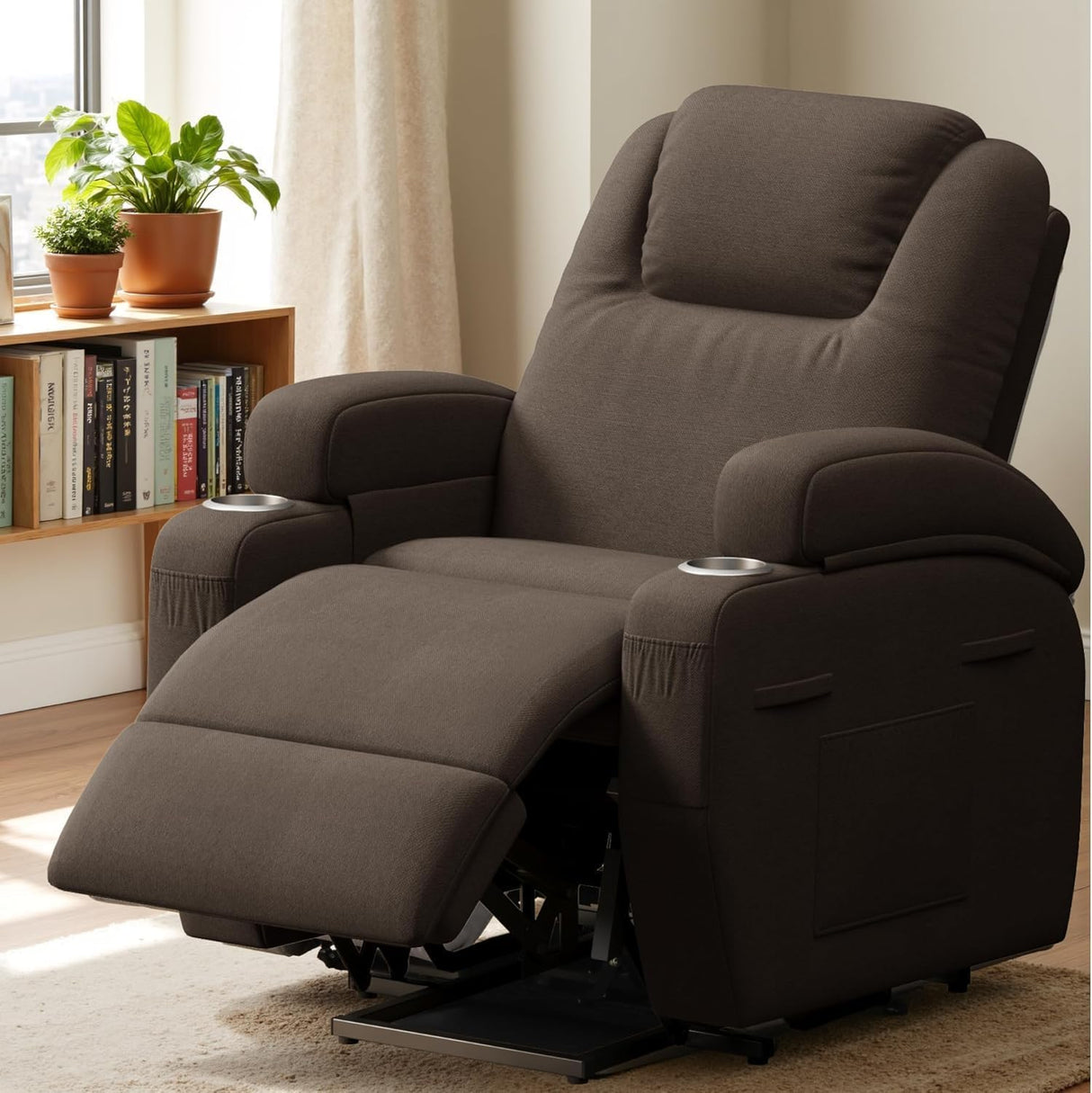 Flamaker Power Lift Chair Massage Recliner Chairs for Elderly - Ergonomic Design with Cup Holders & Side Pockets, Remote Control (Brown) Flamaker