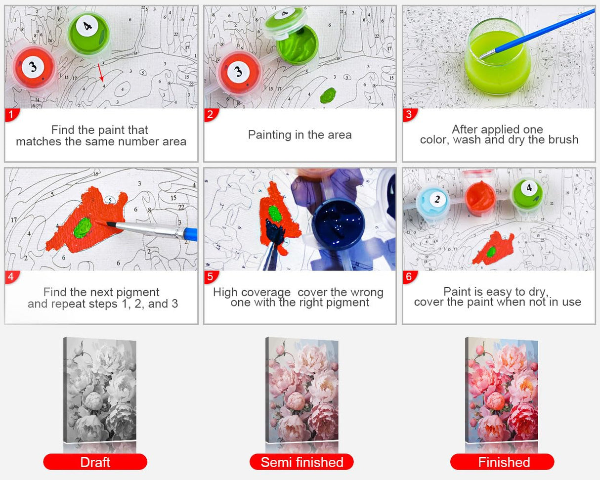 TUMOVO Paint by Numbers Kit for Adults - Bouquet of Pink Peonies Adult Paint by Number Kits, Floral Art Painting, DIY Canvas Kit for Beginners Relaxation, Arts and Crafts for Adults, 16x20 Inch TUMOVO