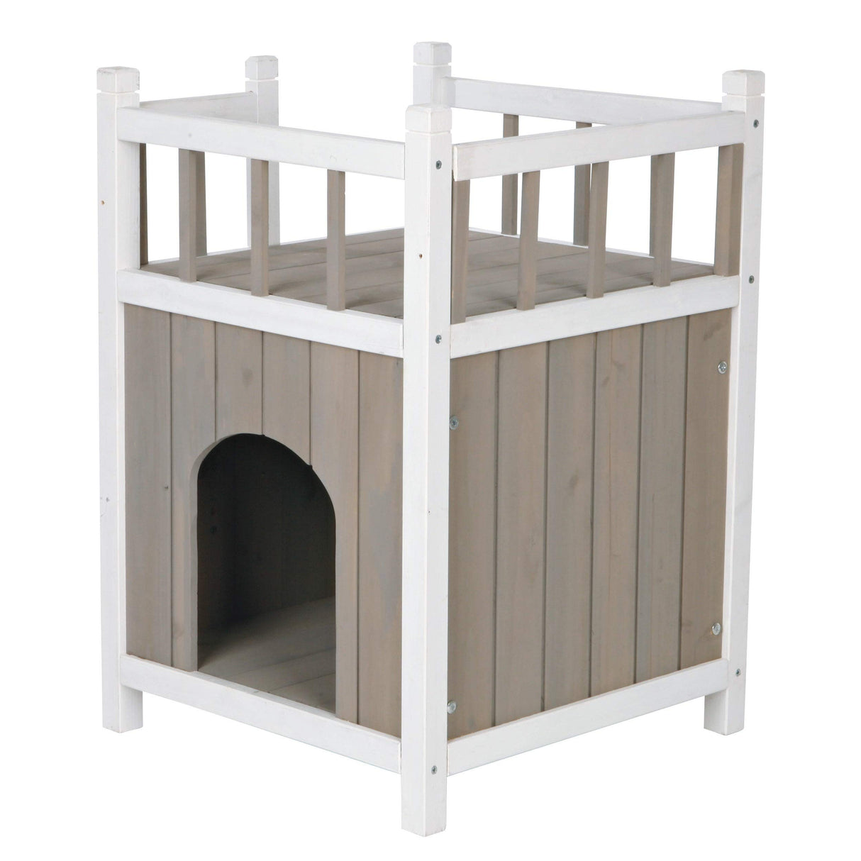 TRIXIE Cat Home with Balcony, Elevated Cat House, Weatherproof Shelter, Ideal for Cats and Small Dogs 17.5 x 17.5 x 25.5 in. TRIXIE