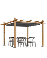 Garvee 10x10 Ft Outdoor Pergola with Retractable Canopy – Upgraded Aluminum Faux Wood Grain Metal Patio Pergola for Modern Backyard Deck, Porch, Grape Trellis in Grey Garvee