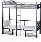 UOCFYK Full Size Loft Bed with with Desk, Convertible Bunk Bed Frame for Kids Bedroom w/Wood Slats Support & Guardrail & Ladders & Drawers, No Box Spring Needed, Black (Cushion not Included) UOCFYK