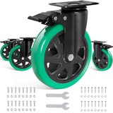 6 Inch Caster Wheels, Casters Set of 4 Heavy Duty, BZOLIHEU Locking Casters, Silent Top Plate Swivel Casters with Brake, Polyurethane Green Castor Wheels for Furniture and Workbench Cart BZOLIHEU