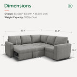 HONBAY Modular Sectional Sleeper Sofa with Pull Out Bed, Chenille L Shaped Couch with Storage Seats, Convertible Sectional Couches for Living Room, Warm Grey HONBAY