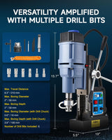 ZELCAN Magnetic Drill Press with 6 Drill Bits, 1550W Mag Drill Press with 2" Dia. 3125 lbf/13900N Mag Force, 650 rpm Power Magnetic Drill with Stepless Speed & Reversible Direction for Metal Surface ZELCAN
