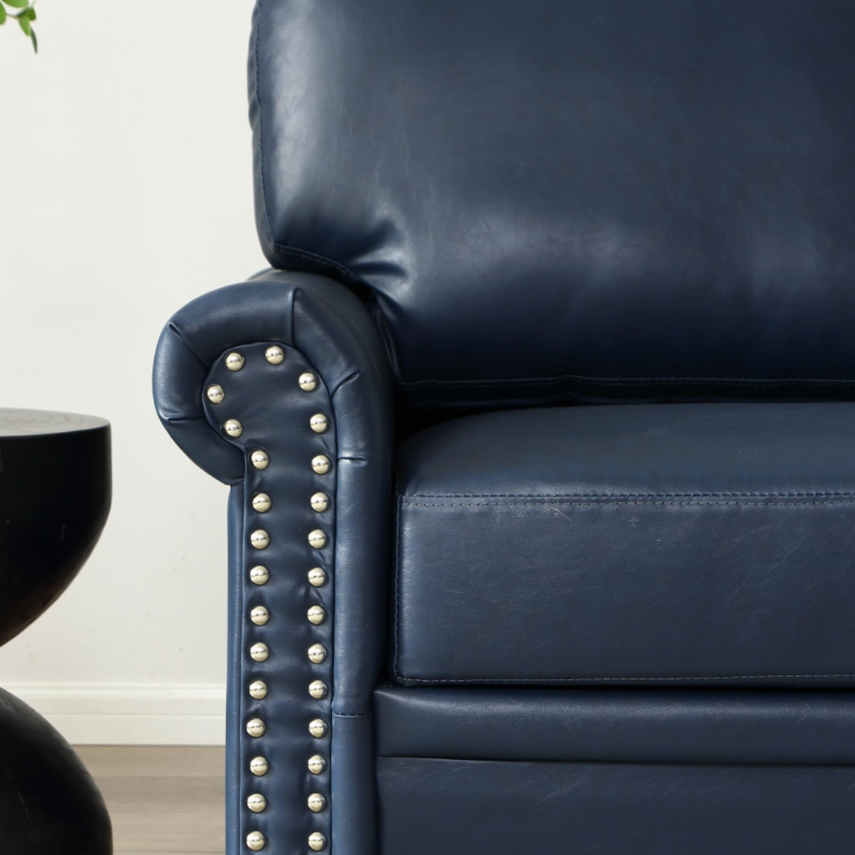 KEIKI 59.45" Chesterfield Sofa, Retro Style Upholstered Faux Leather PU Couch with Storage Space, Rolled Arm, Nailhead for Living Room Bedroom Office Apartment, Navy Blue KEIKI