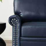 KEIKI 59.45" Chesterfield Sofa, Retro Style Upholstered Faux Leather PU Couch with Storage Space, Rolled Arm, Nailhead for Living Room Bedroom Office Apartment, Navy Blue KEIKI